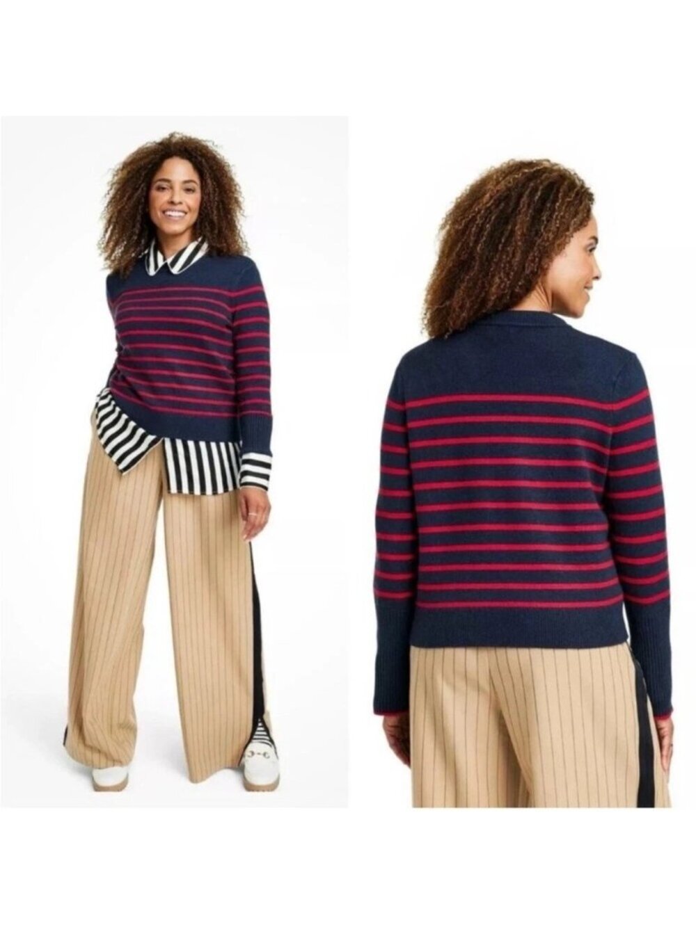 La Ligne x Target Striped Cashmere Blend Sweater Navy Red Plus Size 1X